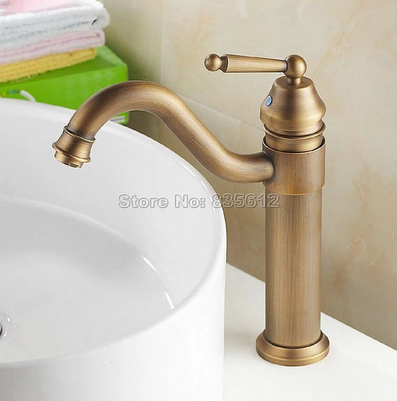 

Antique Brass Classic Single Handle Bathroom Basin Mixer Tap Single Hole Deck Mounted Swivel Spout Kitchen Sink Faucet Wnf204