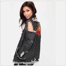 Boyfriend/джинсовая куртка с большим отверстием, новая женская куртка с 2 карманами на одной пуговице средней длины, Женская Джинсовая Верхняя одежда k247