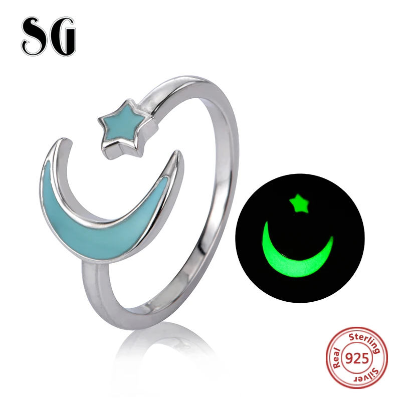SG Аутентичные 925 пробы 100% серебро луна и звезды палец кольцо для женщин стерлингов серебряные ювелирные изделия подарок Бесплатная доставк
