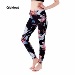 Qickitout Весна Legency женские леггинсы плюс размеры пикантные черные сапоги Кран Цветок джеггинсы, брюки, женские тренировки Леггинсы фитнес