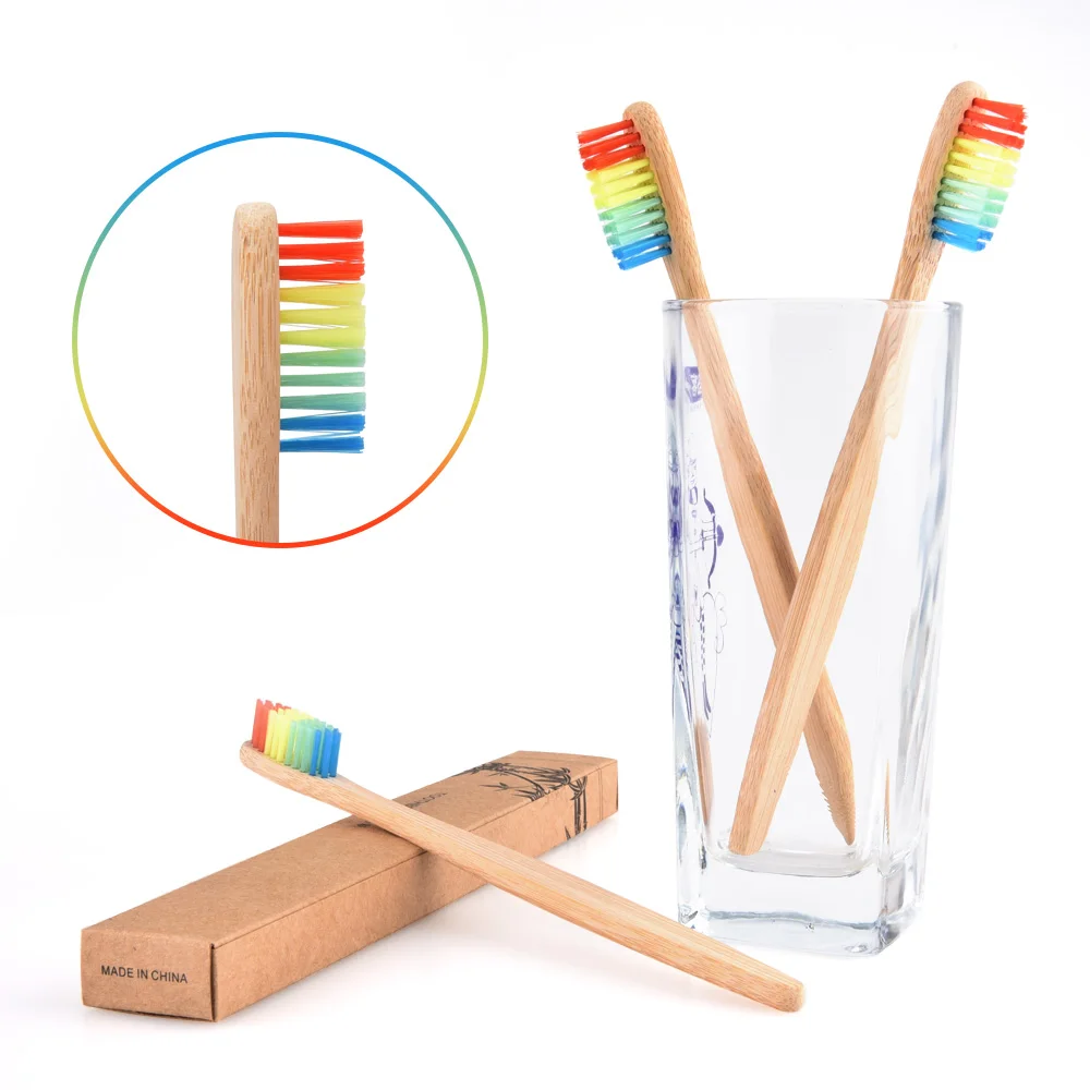 4 шт бамбуковая зубная щетка "Радуга" Натуральный Мягкий Отбеливание зубов Антибактериальная гигиена полости рта чистящие зубные щетки
