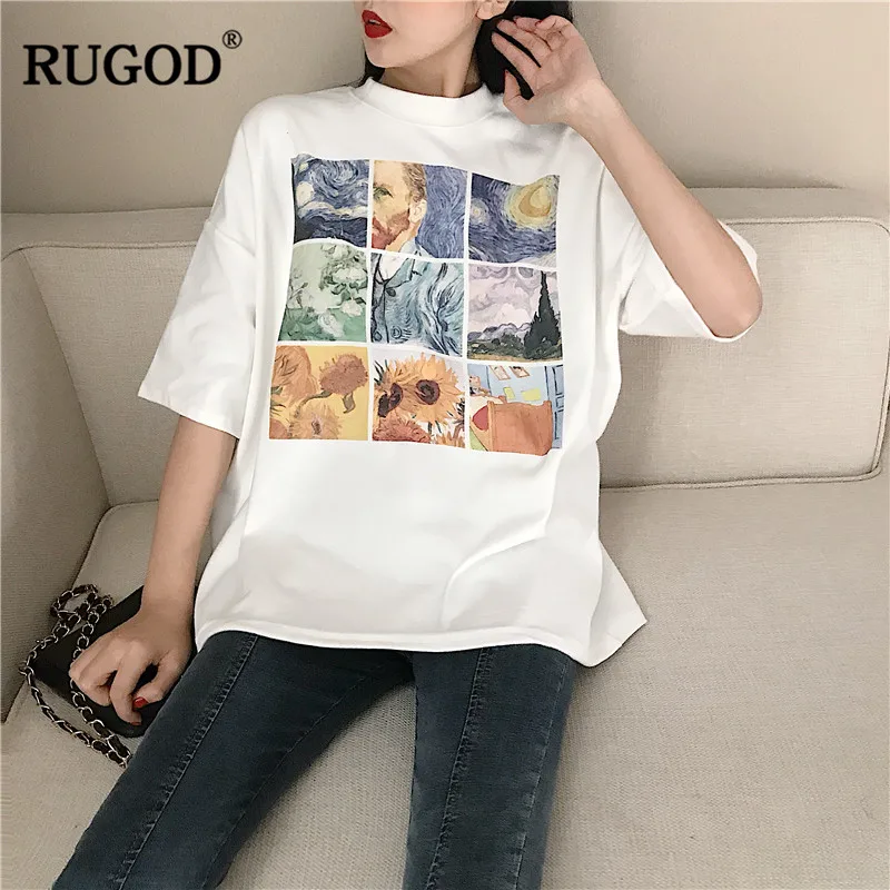 RUGOD/Модная женская футболка с аппликацией короткий рукав принт рисунком