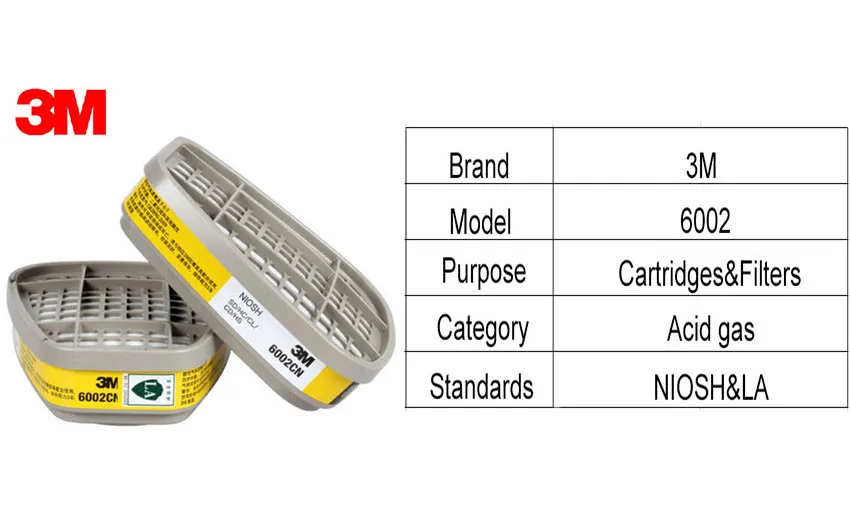 3 м 6002 кислых газов картридж защита органов дыхания (упаковка из 2) против определенных кислых газов CL2/SO2/HCl/H2S Применение с 3M маска