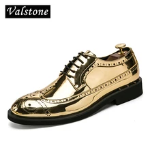 Valstone/повседневная кожаная обувь; Мужские броги в стиле суперзвезды; официальная кожаная обувь; золотистые Туфли-оксфорды на шнуровке; hombres; Цвет Серебристый; большой размер 46