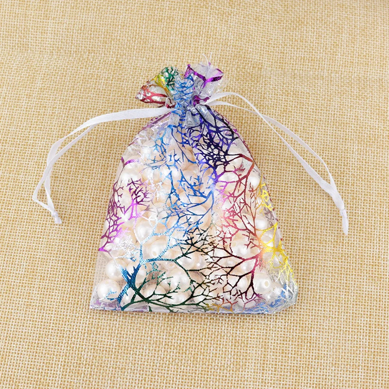 

500pcs/lot 9X12cm White Colorful Coralline Jewelry Bags Packing Drawable Organza Bags Wedding Gift Bags Sachet Organza