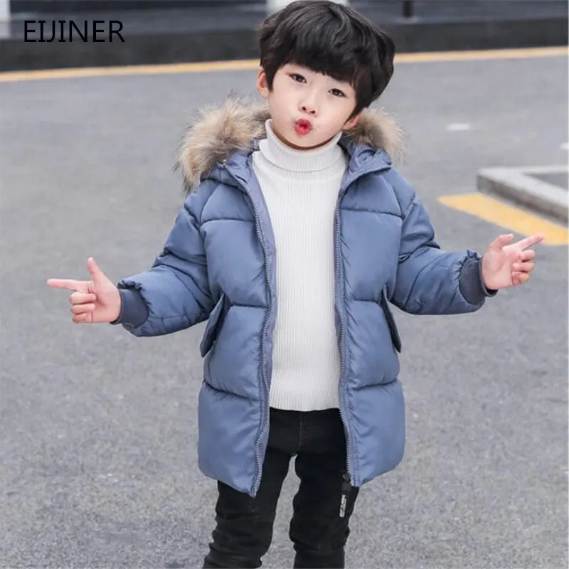 

2019 Autumn Winter Boys Jackets Fur Collar Baby Boy Coat Cotton Casual Children Hooded Outwear Kids Winter Jackets
