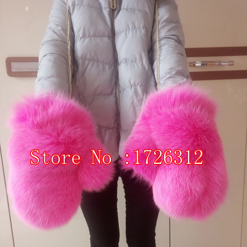 

Winter fur gloves women genuine fox fur real leather palm new brand glove Russian fox fur glove&mittens lined