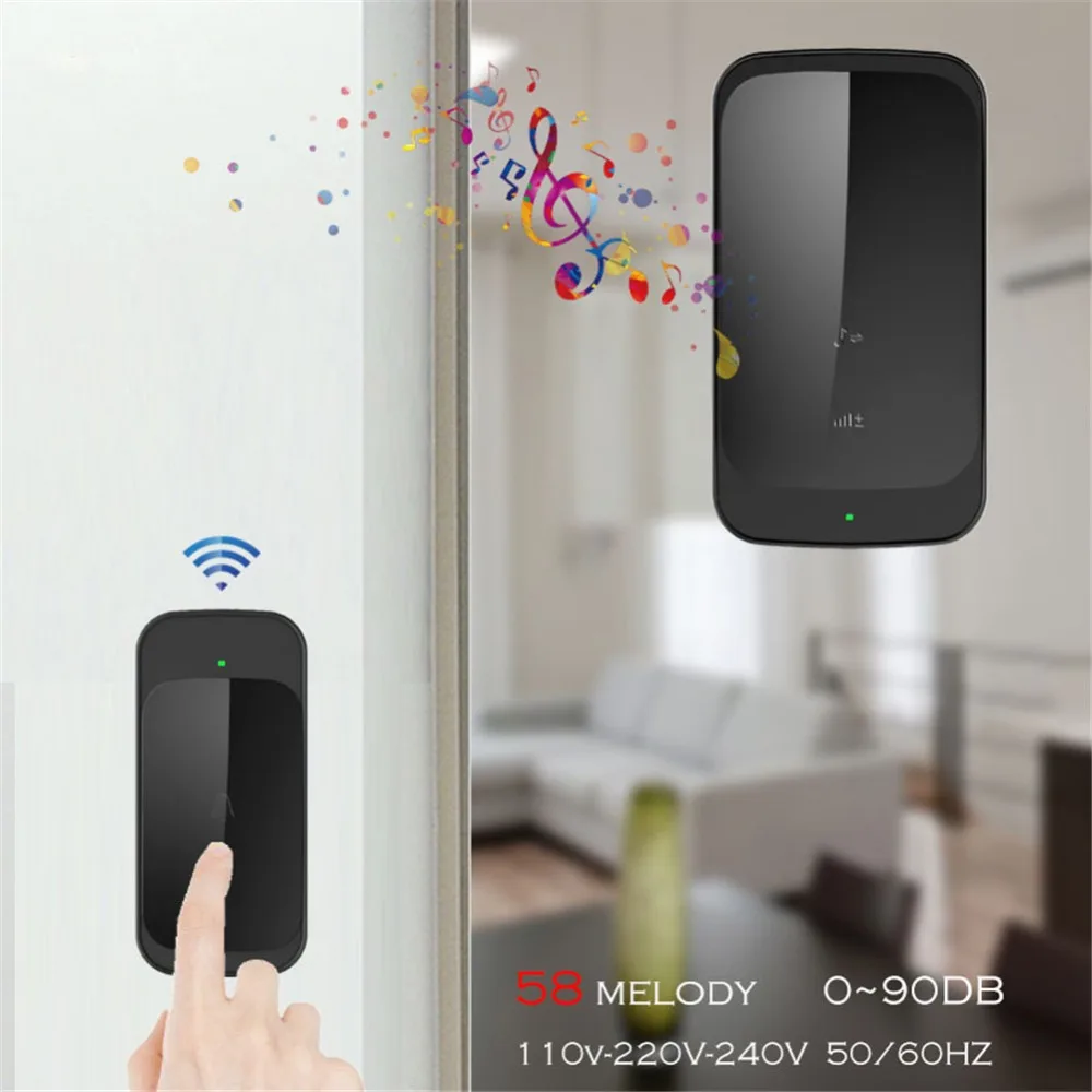 SMATRUL NEW Wireless doorbell NO BATTERY self powered waterproof LED light 51 Music 150M Remote smart Door bell chime EU Plug AC 110-220V 1 Button 2 receiver 4.0