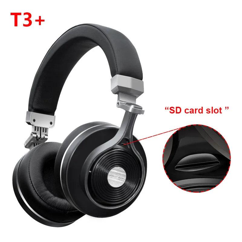 Bluedio T3 Bluetooth наушники, беспроводные наушники с встроенным микрофонном, аудиовход и аудиовыход, стерео наушники, металлическая дужга - Цвет: T3 Plus Black