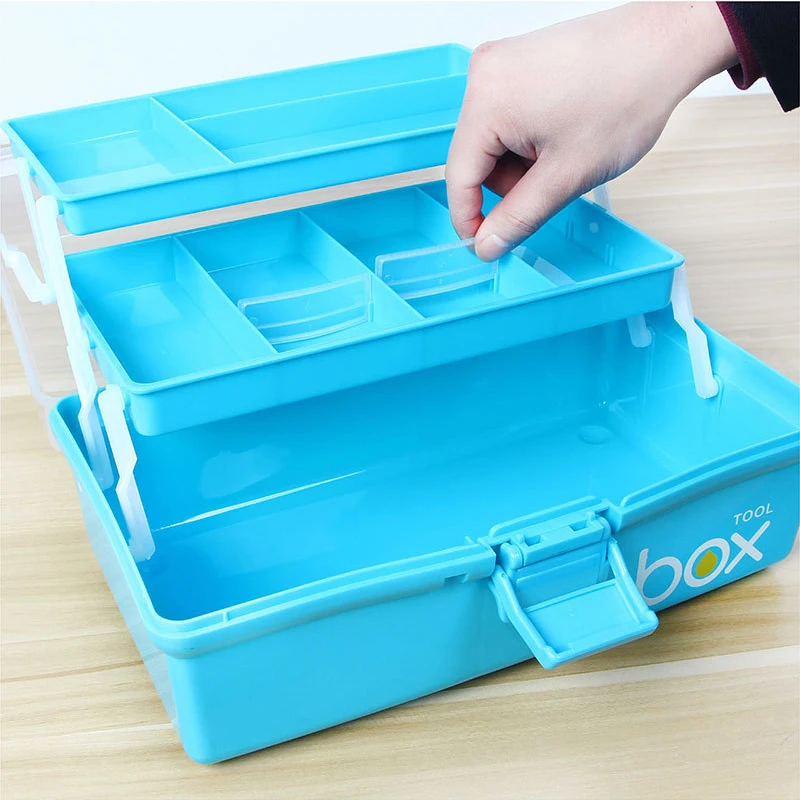 MultifunctionThree-Tier Medicine Box For First Aid Kit Plastic Folding Medical Chest Organizer For Makeup Stationery Storage Box