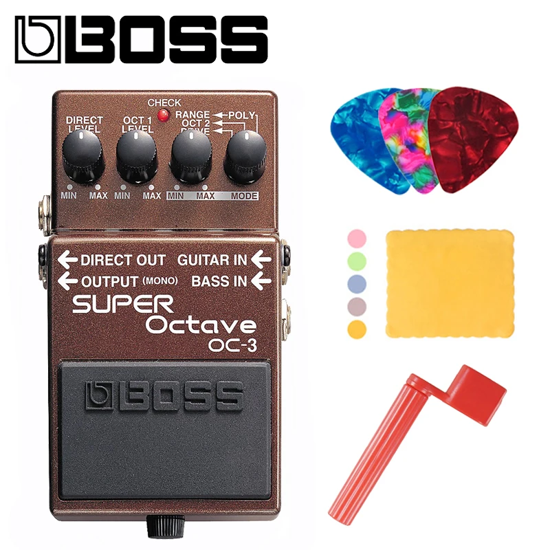 Boss OC-3 двойная супер Октавная педаль для гитары/бас со встроенным овердрайвом комплект с медиками, полировочной тканью и струнными намотками