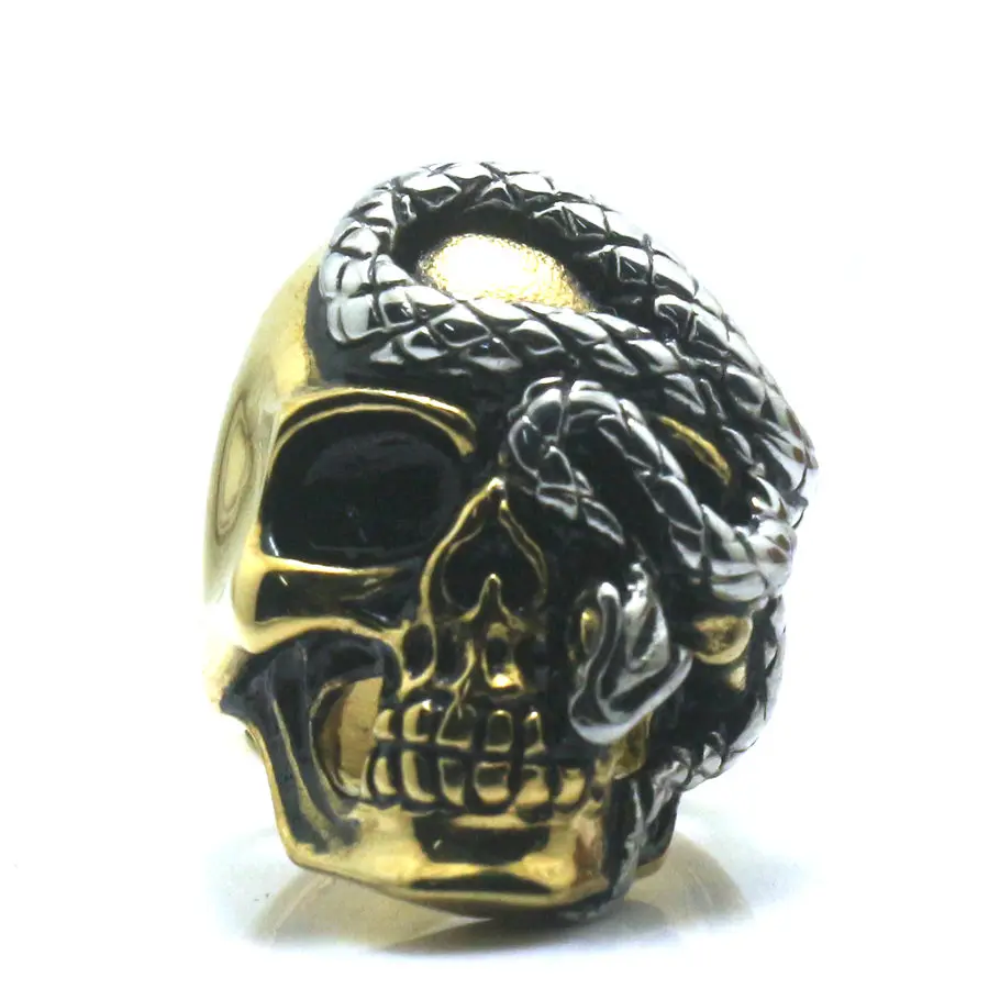 Размер от 7 до 16 мужские Мальчики 316L нержавеющая сталь крутой панк готический Череп Змея новейшее кольцо - Цвет основного камня: Silver Gold