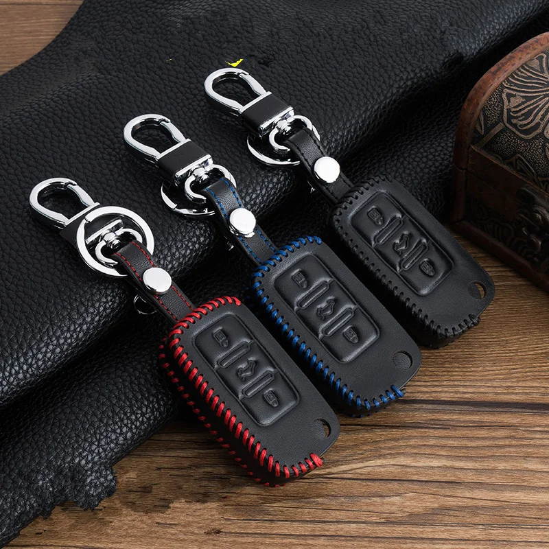 3 Buttons Leather Car Key Cover case Keychain for Volkswagen VW polo b5