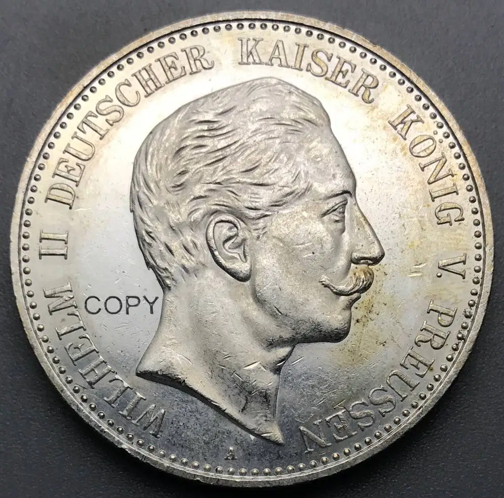 Немецкие Штаты император король Пруссии 1900 2 Mark Wilhelm II медная Посеребренная Имитация монеты