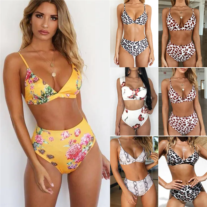 

2019 Womens Floral Bikini Set Crop Top High Waist Shorts Bathing Swimsuit Swimwear