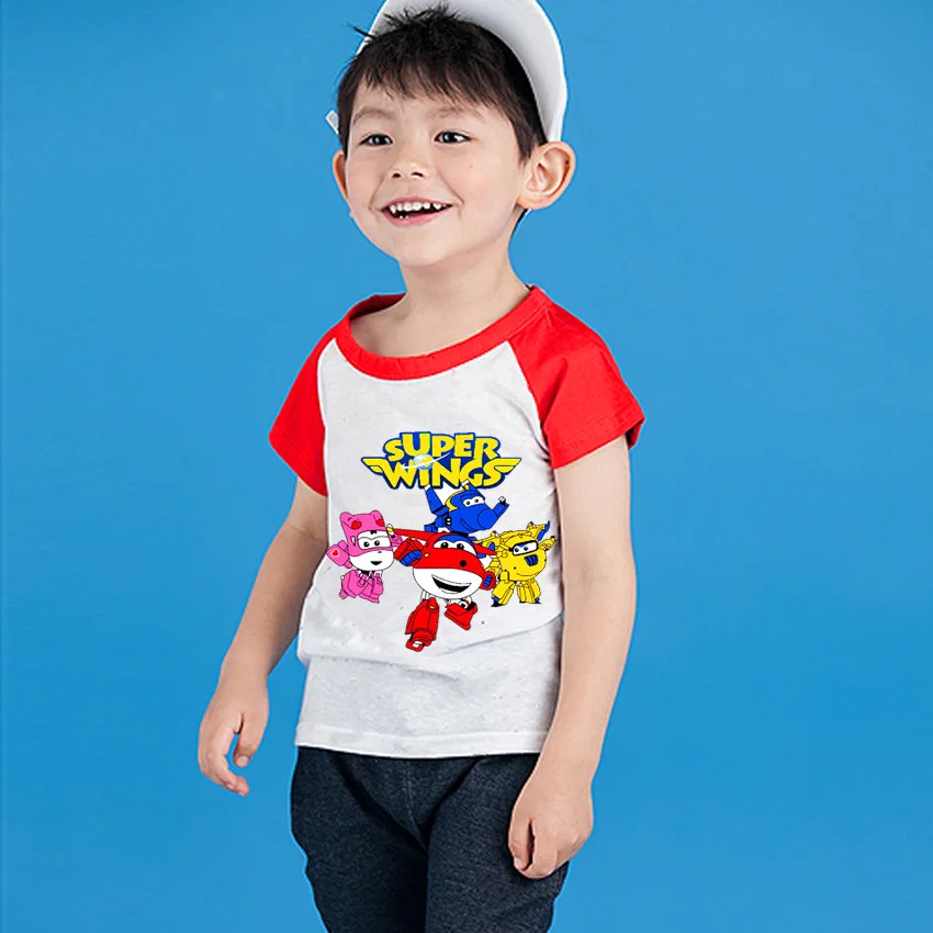 

2018 Summer Kids Tshirts Super Wings Costumes T-shirts Boys Tops Red Blue