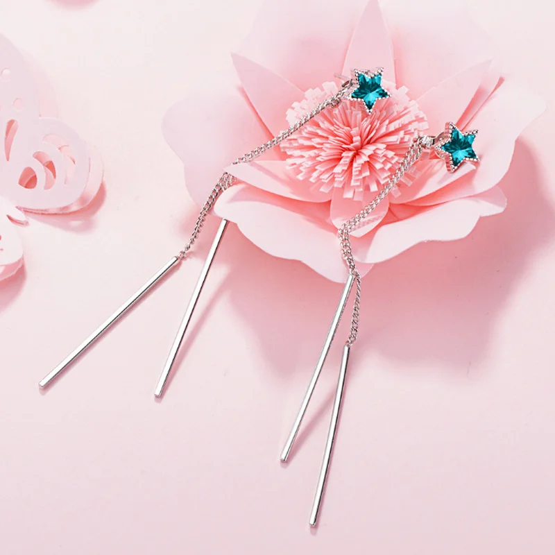 

LYST1000 Promotion Fashion Corea Jewelry 925 Sterling Silver Stud Earrings For Women Plum Blossom Crystal Blue Flower Earring