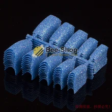 100 шт красота Поддельные Акриловые Синие Блестящие Типсы для ногтей пластиковые накладные французские ногти Дизайн Типсы