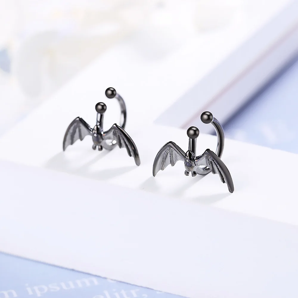 ModaOne Punk Gothic Black Bat Clips On Earrings For Women 925 Sterling Silver Ear Cuff Fashion Earcuff Jewelry Pendientes