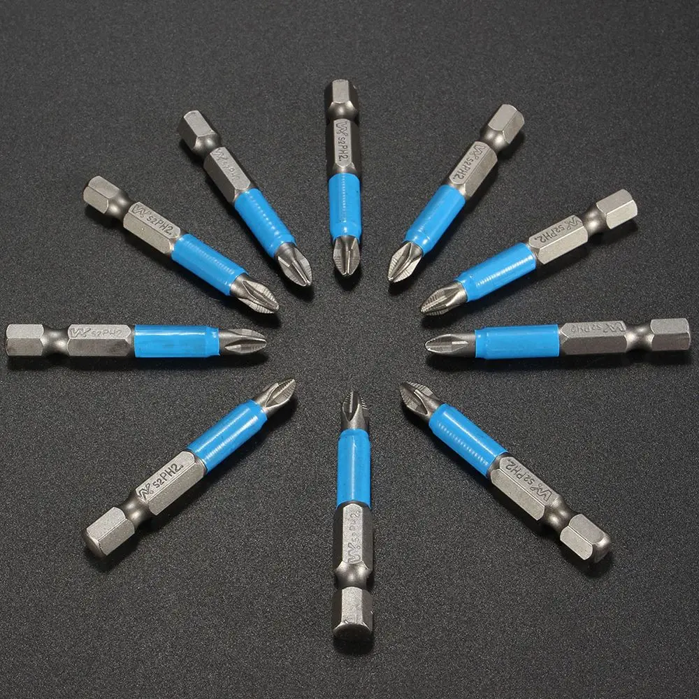 New 10pcs Anti Slip Electric Hex Shank Magnetic 50mm Cross Head Screwdriver Bit Tool