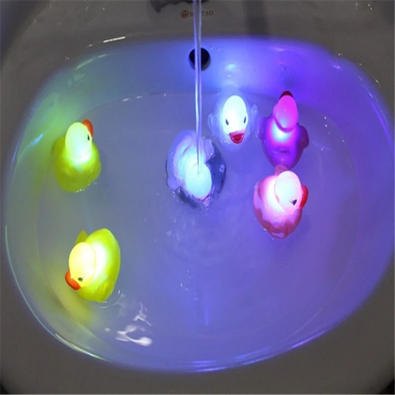Rubber Duck Bath Flashing Light Toy Auto Color Changing Baby Bathroom