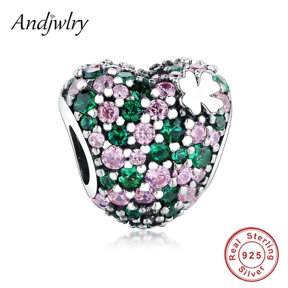 

Authentic 100% 925 Sterling Silver Gleaming Clover Heart Charm Fit Original Pandora Charm Bracelets DIY Berloque Women Beads