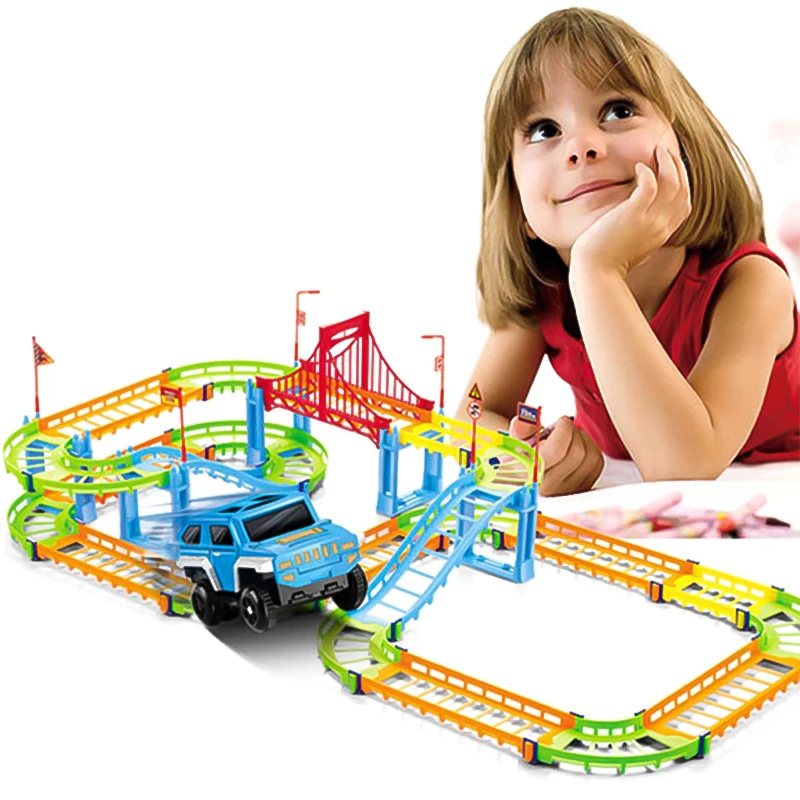 Toy Car Children's Toy Electric Rail Car Variety Double-layer Speed Rail Car Assembling Puzzle DIY Toy  Toys for Boys Girls