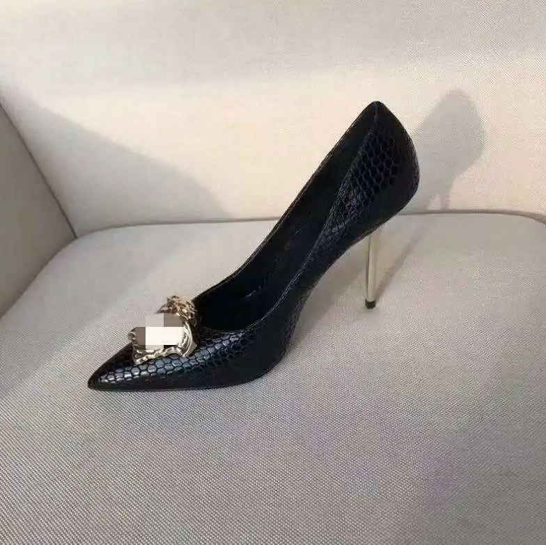 

Spring Xiajimeidusha head snake pattern cowhide high heels high heels shoes