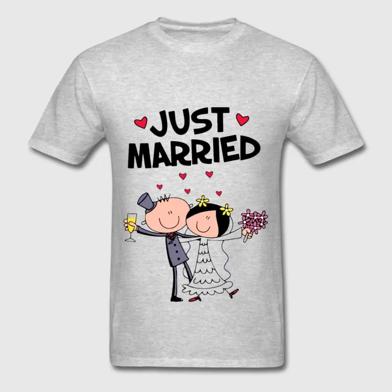 Фитнес Для мужчин футболка Одежда высшего качества Just Married Футболка короткий