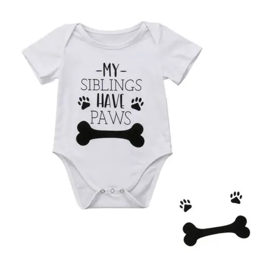 Dog Paw Funny Logo Newborn Baby No Sleeve Bodysuit Romper Infant Summer Clothing White