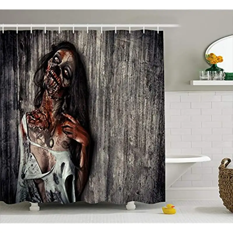 

Vixm Zombie Decor Shower Curtain Angry Dead Woman Sacrifice Fantasy Mystic Night Halloween Image Fabric Bath Curtains