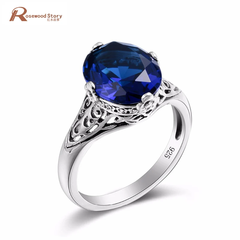 

Fashion Rings Women Vintage Jewelry Engraved Sapphire Stone Real 925 Sterling Silver Wedding Couple Crystal Rings Anel Feminino