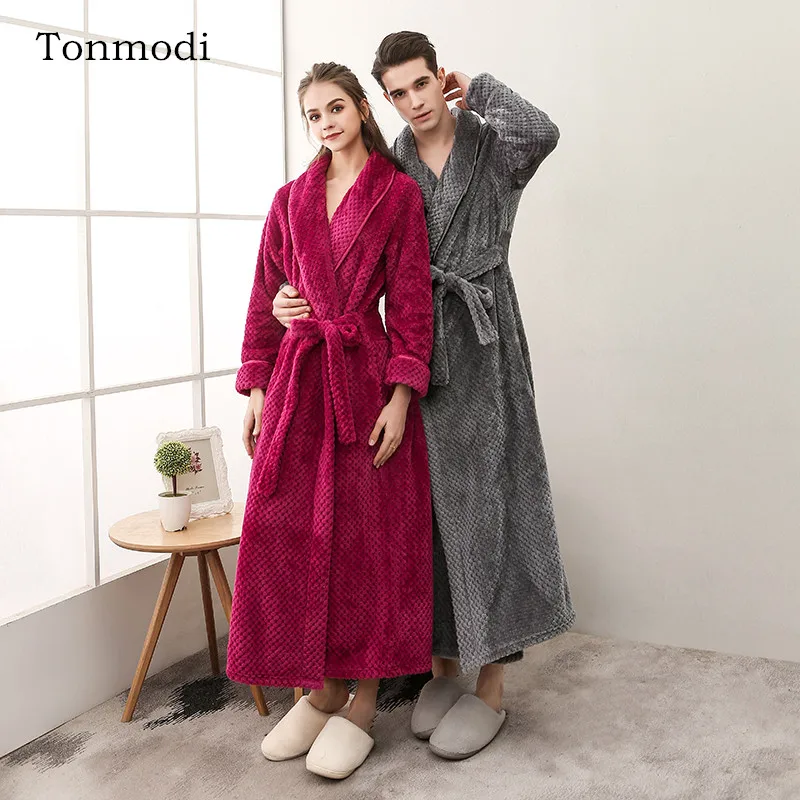 Nightgown Women Winter Robe Coral velvet Sleepwear Robe Women Men