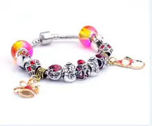 aliexpress hot sale Antique Silver snow man christmas man Murao Glass Beads Charm Bracelet & Bangle for Women Vintage Jewelry