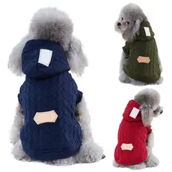 Трехцветные жаккардовые хлопковые пальто для домашних животных с шапочкой, осенне-зимняя одежда для собак, свитера, Джемперы, свитера для