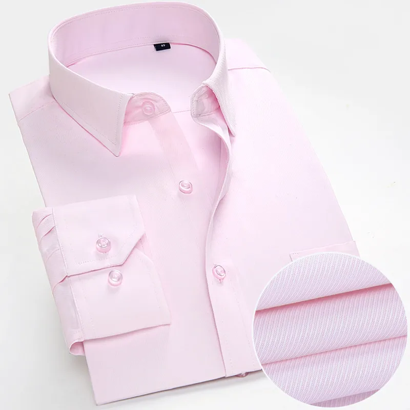 Pink 02 Стиль, Весенняя Мужская одежда, рубашка с длинным рукавом, повседневная, однотонная, на пуговицах, красная, официальная, мужская верхняя одежда, Camisa Masculina Social 4XL - Цвет: Pink 02