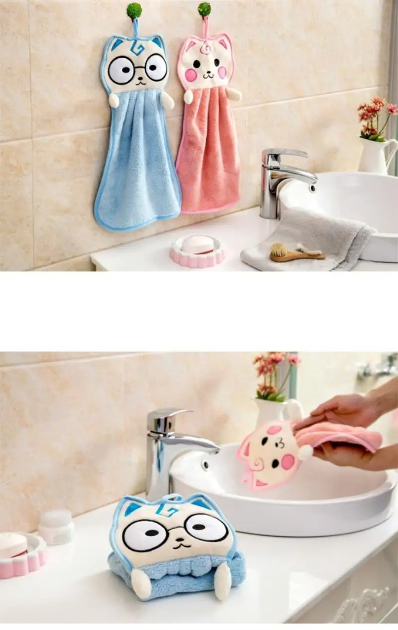 Kitchen bathroom cute soft towel strong absorbent dish towel dishcloth cartoon kitten hand towel