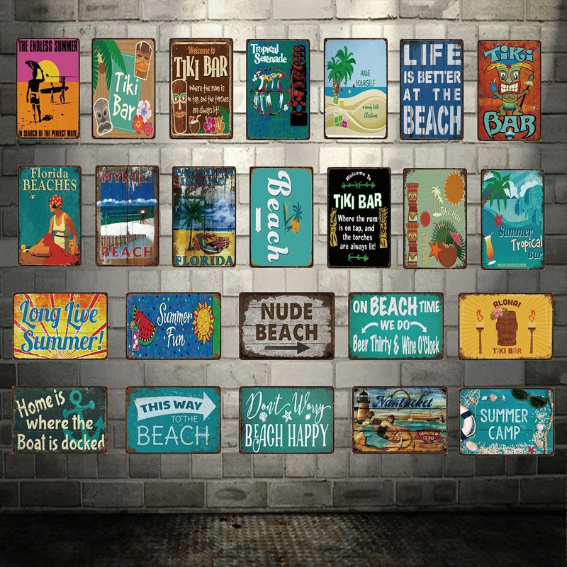 

[ Kelly66 ] Welcome To The TIKI BAR ALOHA Summer Camp Metal Sign Tin Poster Home Decor Bar Wall Art Painting 20*30 CM Size Dy66
