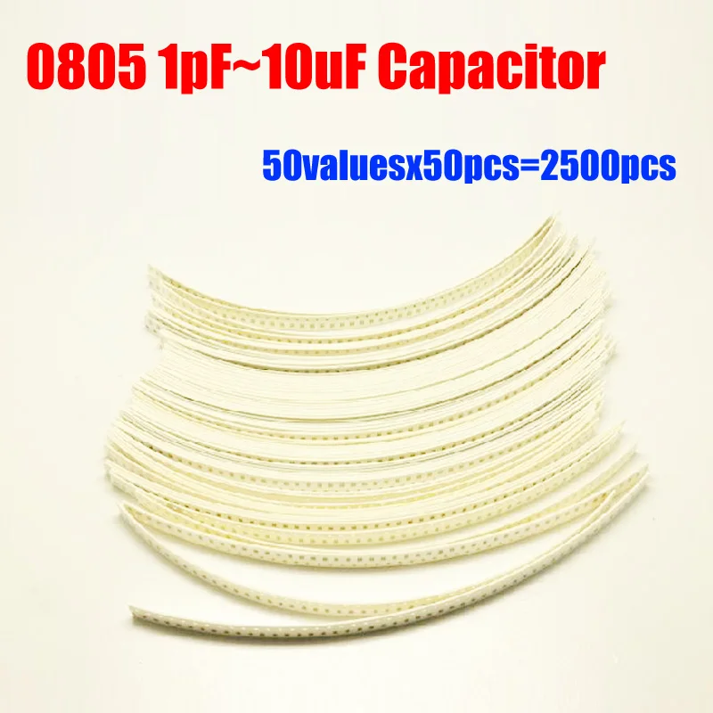 0805 1pF ~ 10 мкФ SMD набор различных конденсаторов 50valuesX50pcs = 2500pcs|capacitor assortment kit|smd capacitor