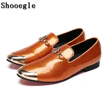 SHOOEGLE Fashion Design Bright Face Buckle and Metal Toe Men Patent Leather Shoes Men Casual Flats Party Wedding Loafers Man SHOOEGLE Fashion Design Bright Face Buckle and Metal Toe Men Patent Leather Shoes Men Casual Flats Party Wedding Loafers Man
