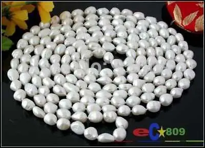 

7 >>>NATURAL 70" 8-10mm WHITE baroque FRESHWATER PEARL NECKLACE