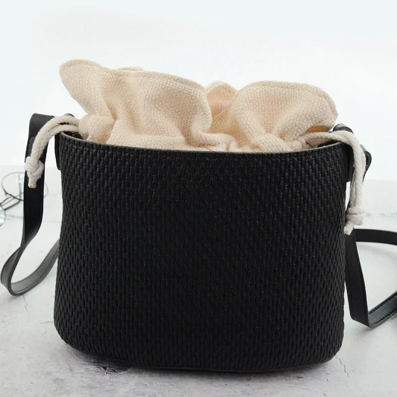 Summer Fashion Women Drawstring Straw Bags INS Popular Female Beach Travel Handbag Lady Knit Shoulder Bag Weave Crossbody SS3376 (10)