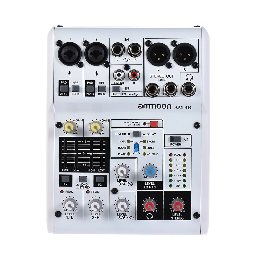 Ammoon AM-4R 6-канальный цифровой аудио микшер микшерная консоль с записью DJ | Детали и аксессуары для электрических инструментов -32818305758