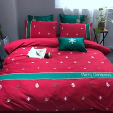 Хлопок, зимняя шлифовка одеяло, набор пододеяльников королевского размера, Красные Рождественские елки, пододеяльник, одноцветная простыня, наволочка
