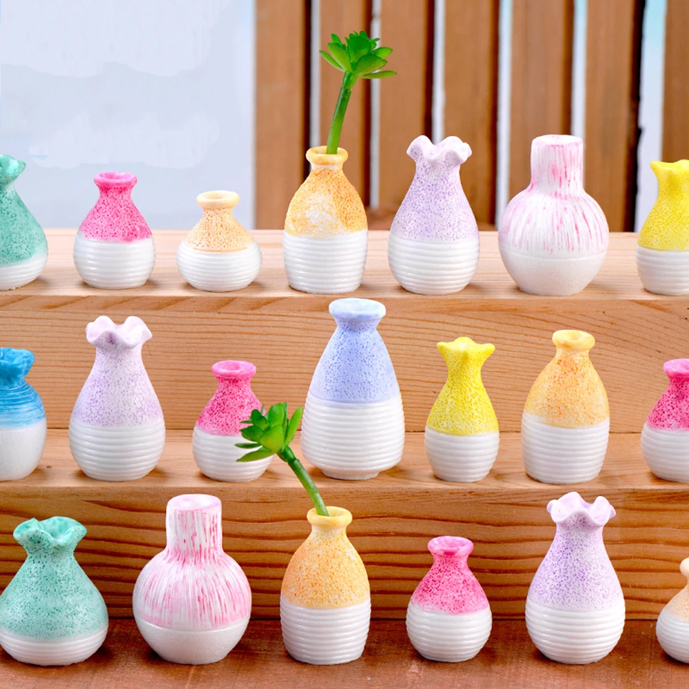 

1PC Micro Landscape Fairy Garden Flowerpot Resin Miniature Small Mouth Vase Plant pot DIY Craft Home Garden Decoration Ornament