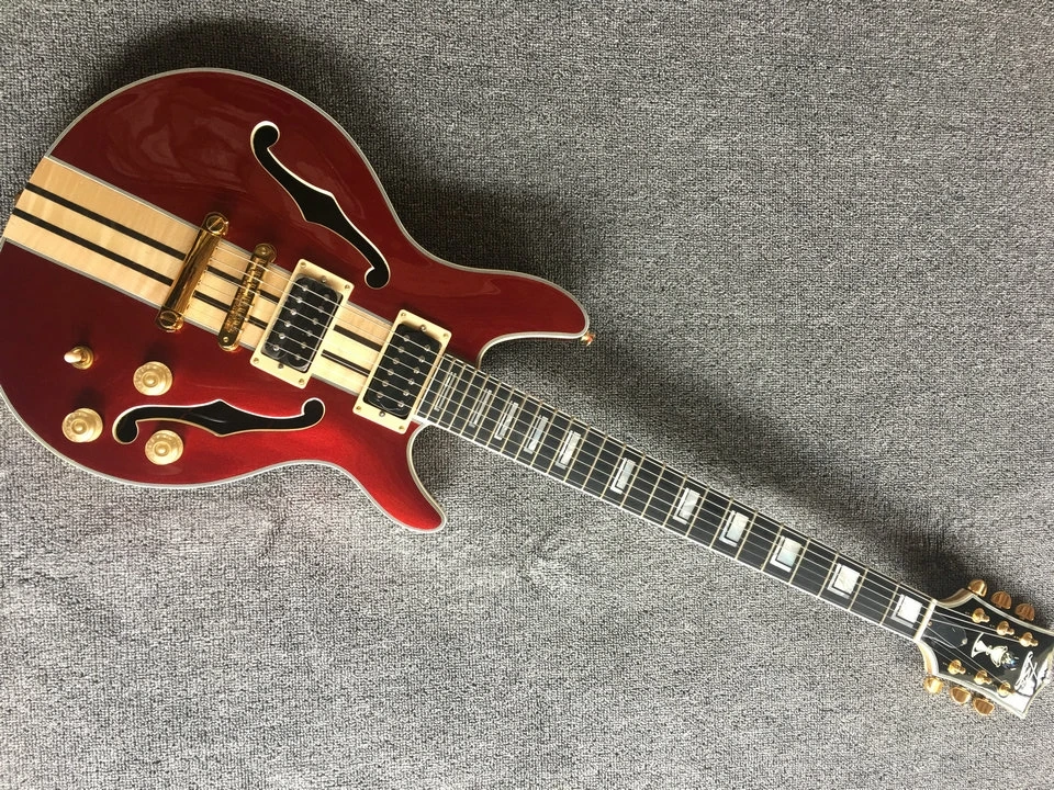 

new style jazz guitar neck through body guitar with metal red color top jazz electric guitar ebony fengerboard