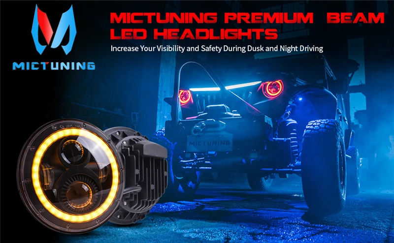 MICTUNING 7 ''круглый 80 Вт фары RGB Halo светодиодный налобный фонарь Ангел глаз с Bluetooth управление DRL Hi/Lo луч для Jeep Wrangler JK LJ