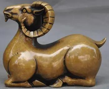 

7"Old chinese fengshui Pure bronze Auspicious Zodiac sheep goat Animal statue