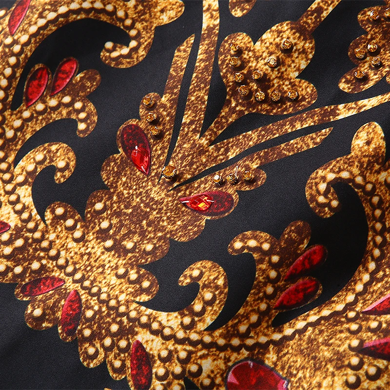 Красный RoosaRosee женский подиум дизайнерский летний комплект из 2 предметов с бриллиантами золотой принт элегантный черный топ+ мини-юбка, костюмы