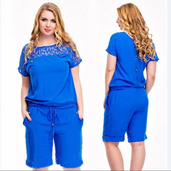 

2019 Summer Fashion Plus Size Women Jumpsuit Lace Up Romper With Pocket Casual Loose Jumpsuit for Women Playsuits Large Size